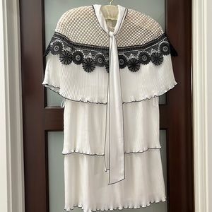 Self-portrait monochrome black and white pleated caplet mini dress - size 4